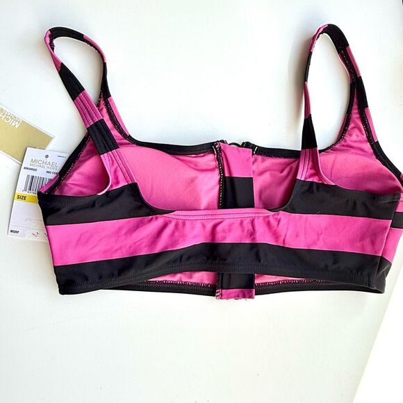 NWT MICHAEL Michael Kors Women's Striped Zip-Front Bikini Swim Top.  Size M - Picture 6 of 6
